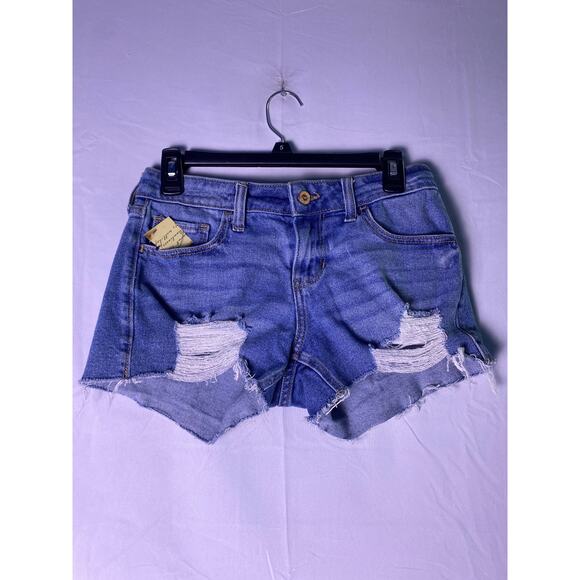 Hollister Blue Denim Distressed Low-Rise Boyfriend Cut-Off Shorts Womens 1 (W25) - Picture 1 of 2